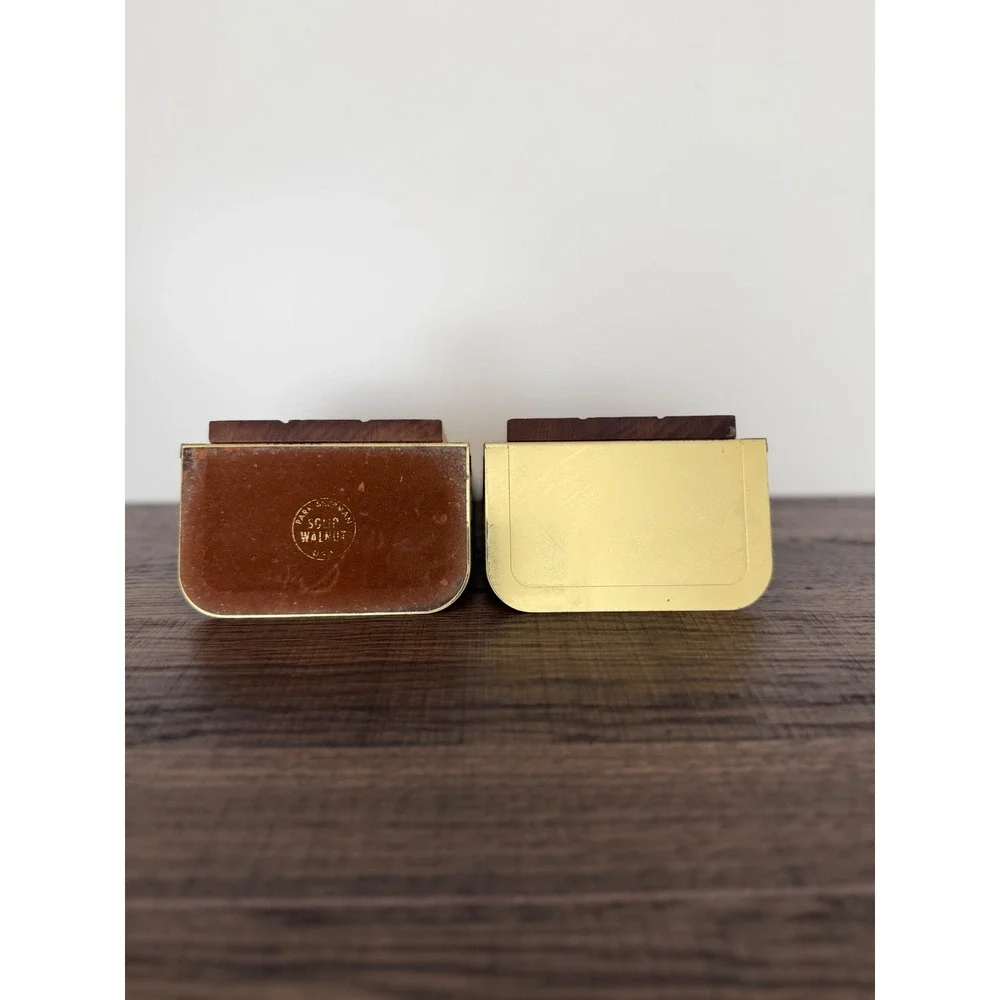 Vtg Park Sherman Solid Walnut Metal Bookends Mid Century Modern Minimalist Pair